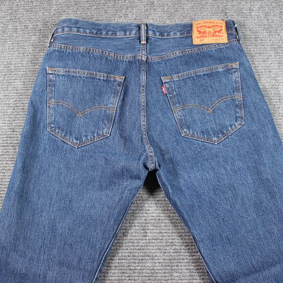 Levi’s 501 Jeans Mens 36x34 Blue Straight Button Fly Rigid - Picture 7 of 11